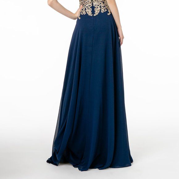 NEW CUT AWAY SHOULDERS SLEEVELESS A-LINE CHIFFON DRESS WITH ZIPPER BACK GL2998 - Picture 6 of 10